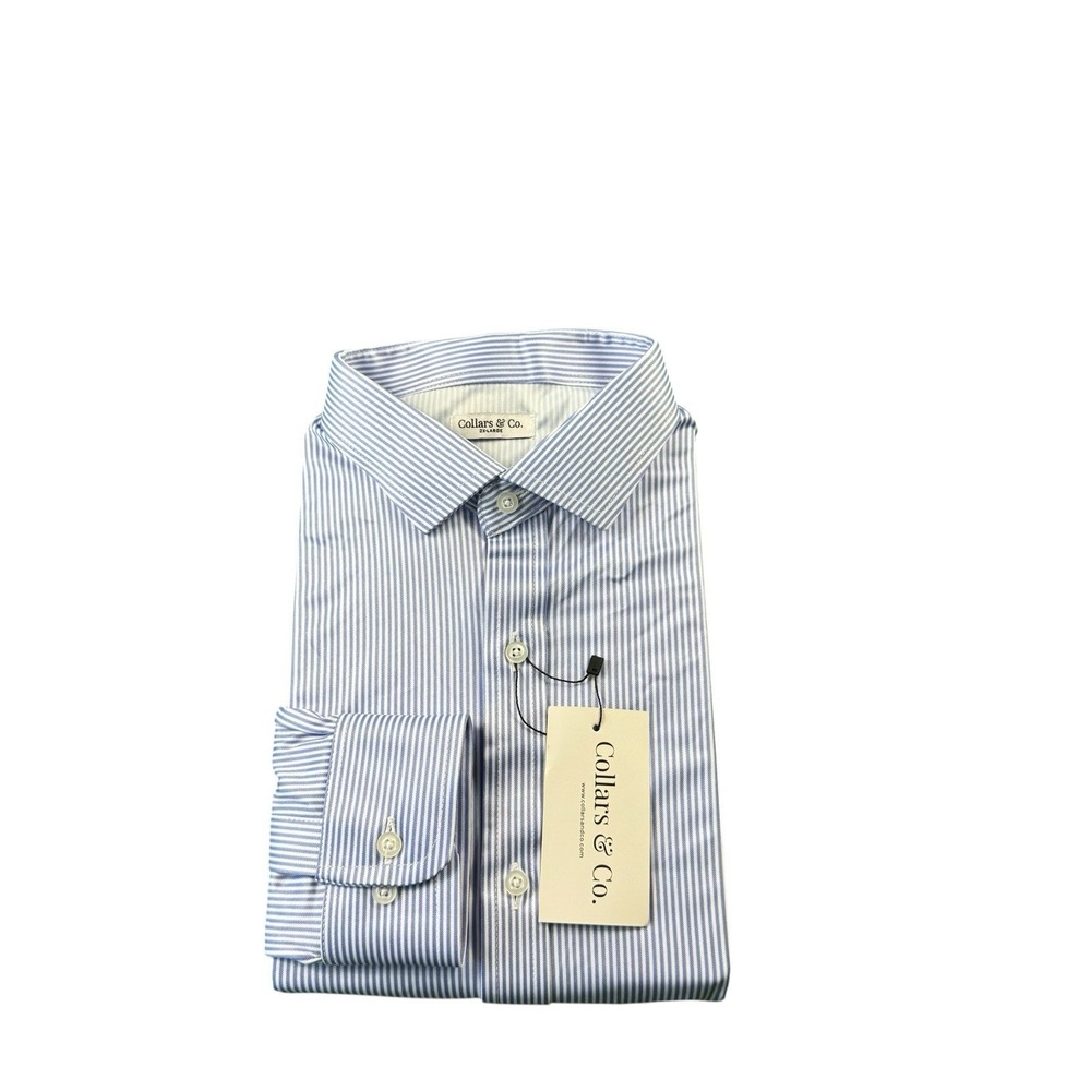 Collars & Co. Blue White Striped Dress Collar Button Front 2XL NWT